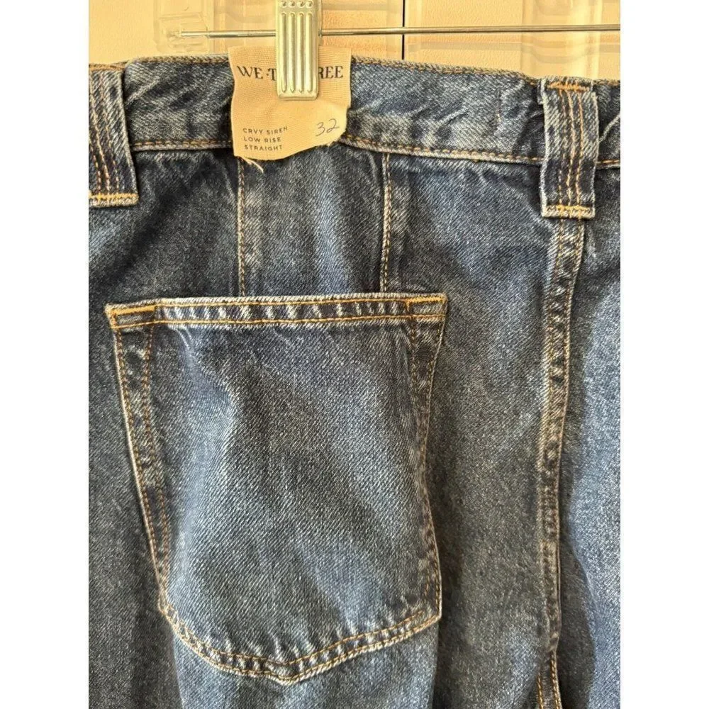 NWT FREE PEOPLE Sz 32 CRVY SIREN LOW RISE STRAIGHT JEANS DARK BLUE